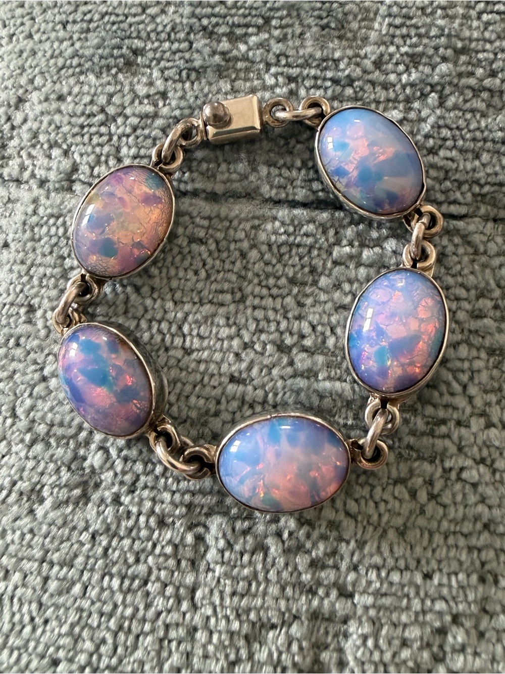 Mexican Taxco Silver Fire Opal Bracelet - Picture 2 of 7